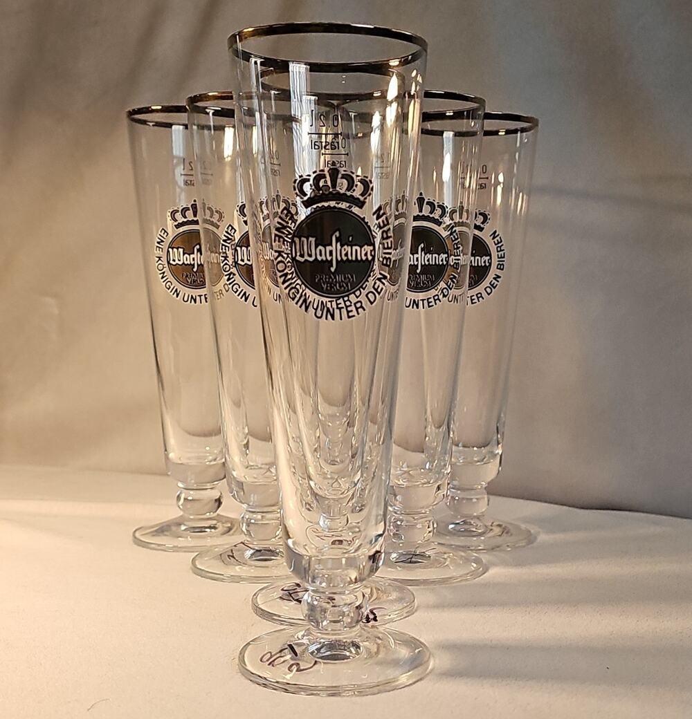 Warsteiner Premium Verum Beer Glasses Set of 6 0.2L Clear Gold Rim Logo